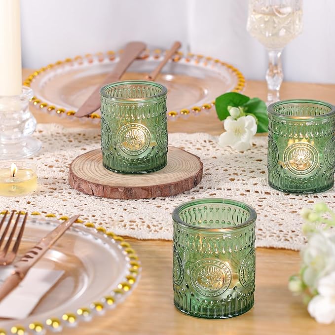36 Pcs Green Votive Candle Holders, Glass Tea Light Candle Holders for Wedding Centerpiece, Table Centerpiece, Home and Party Decorations
