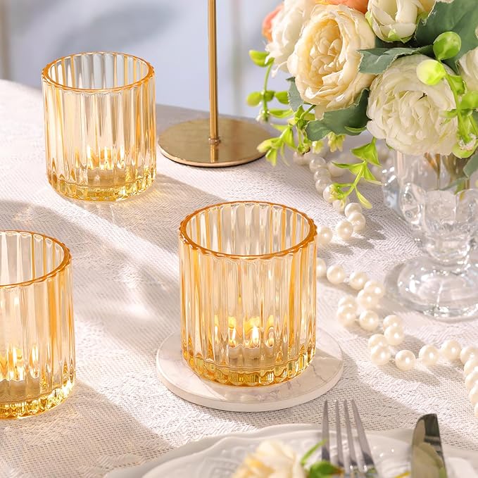 Gold Large Votive Candle Holder Set of 8, Tea Lights Candle Holders for Wedding Table Centerpieces, Boho Decor, Home Dinner Birthday Party Decor, Bridal Shower and Holiday Decorations