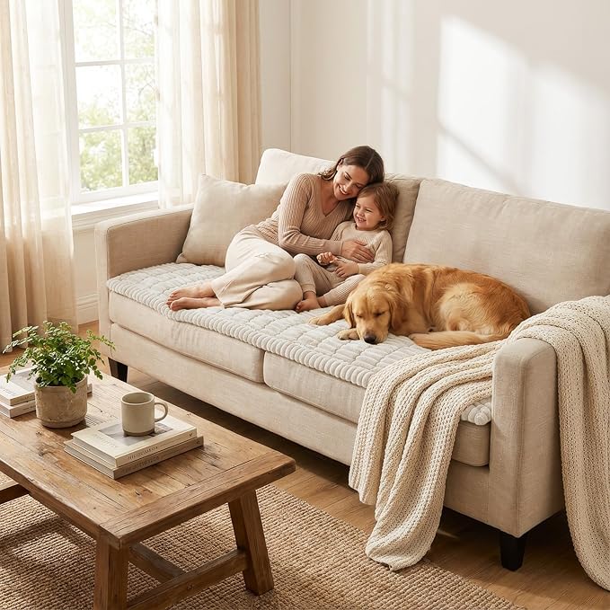 Smiry Couch Cover for Dogs Washable, Non Slip Fuzzy Pet Couch Covers for 3 Cushion Sofa Pet Friendly, Thick Soft Sofa Slipcovers Cushion Protector (White, 27.6" x 70.9")