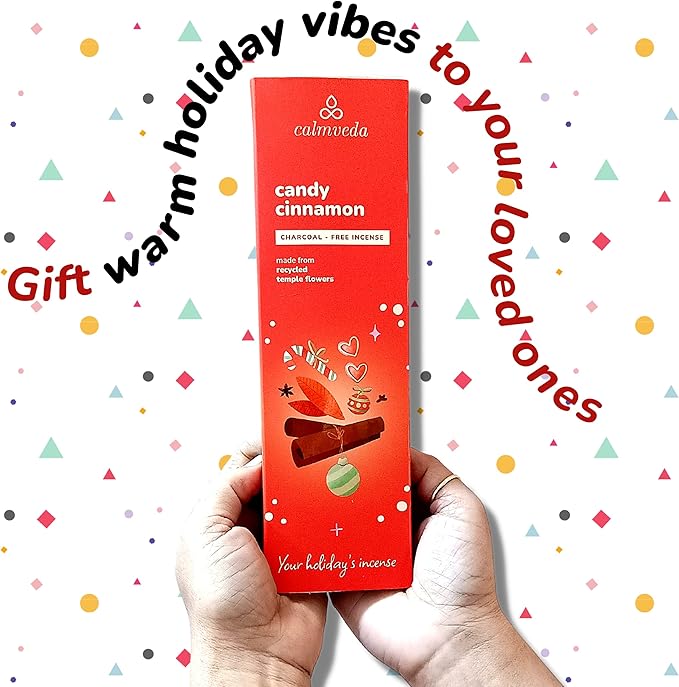 Christmas Candy Cinnamon Incense Stick - (80 Sticks) Spicy, Creamy Vanilla and Flavorful Tangerine | Charcoal Free, Made from Upcycled Flowers | Fall Incense Sticks for Holiday Fun