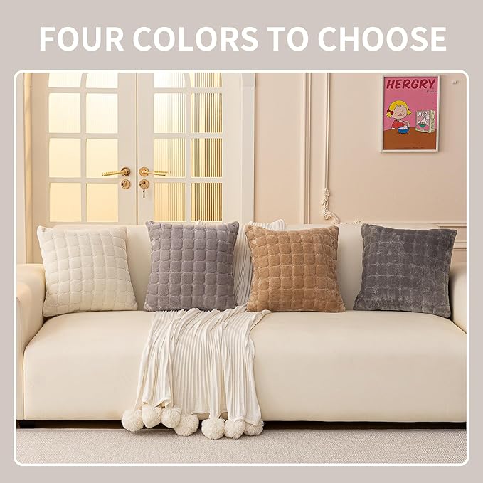 Velvet Throw Pillow Covers(Pack of Two, Beige White) 12×20 Inch Decorative Pillows Cover Neutral Soft Chenille Couch Pillows with Zipper Aesthetic for Living Room and Bedroom