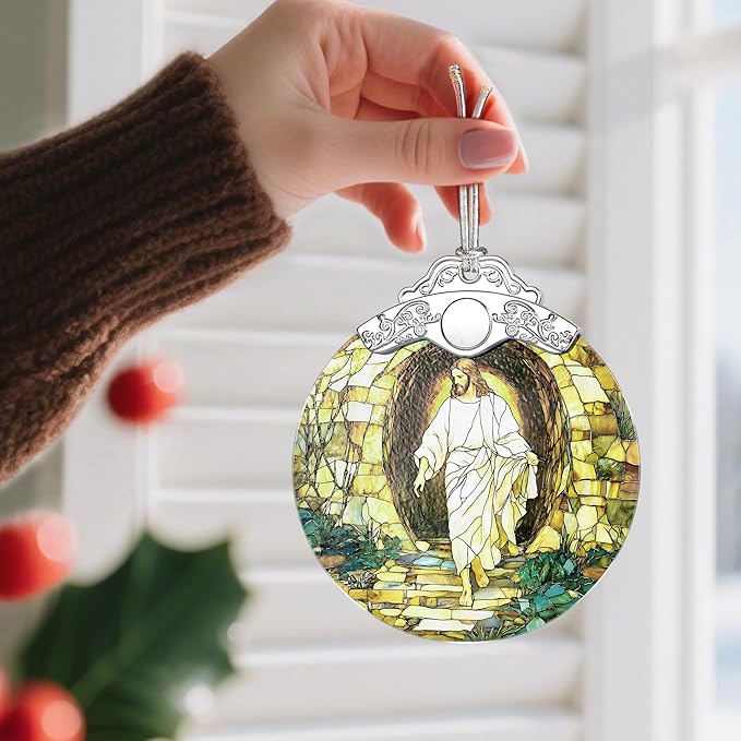 Religious Christmas Decorations - Stained Glass Jesus Ornament for Tree | Christian Ideas | Meaningful Xmas Presents for Believers | Faith-Based Party Favor