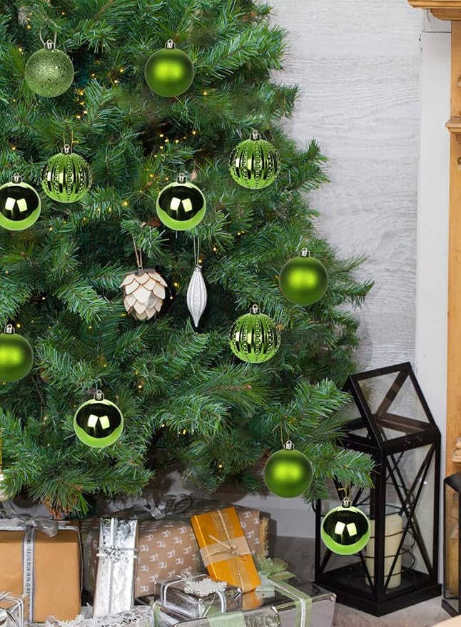 3.15" Green Christmas Balls Ornaments 12 Pcs Shatterproof Christmas Ornaments Set Big Green Ornament for Xmas Tree Halloween Holiday Party