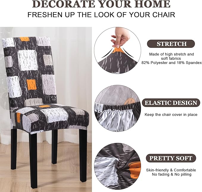 Sufdari Dining Chair Covers,Kitchen Chair Cover,Parsons Chair Slipcover,Spandex Chair Protectors for Dining Room Stretch Chairs Cover Set of 8 -Orange Square