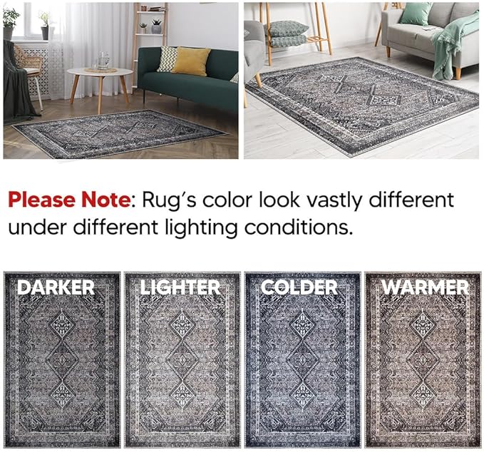 Keen Home Design 3x5 Rug - Machine Washable Entry Rug with Non-Slip Backing, Ideal for Enteryway, Kitchen, Bathroom, Laundry Room - Vintage, Easy Clean, Durable, Low Pile Rug - (3' x 5')