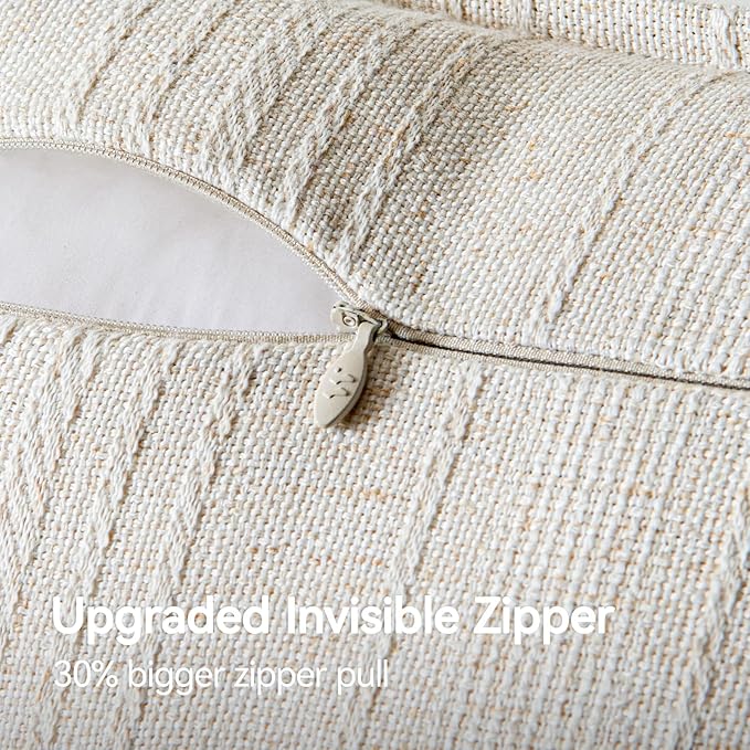 a moment Linen Pillow Covers Set of 2,Boho Farmhouse Throw Pillowcases Neutral Textured Decorative Covers for Couch Sofa Bed, Soft Linen Blend Accent Case Cushion Christmas Home Decor 20"x20"Ivory