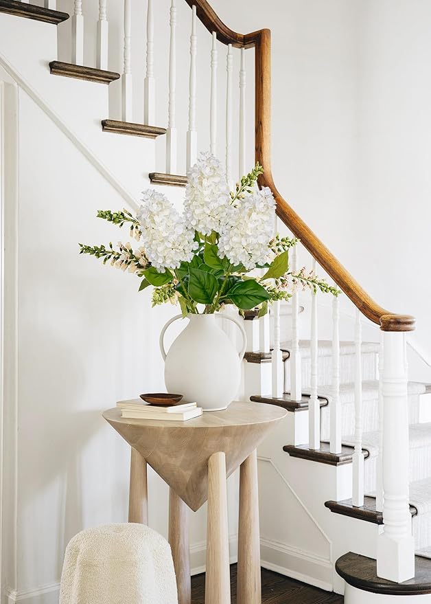 3PCS Fake Flowers Hydrangea Artificial Flowers 28" Long Stem White Faux Flowers for Vase, Real Touch Silk Flowers Décor for Floral Arrangement Home Farmhouse Office Hotel Decoration