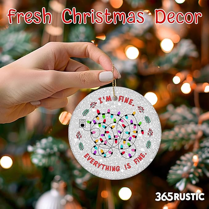 Funny Christmas Ornament – I’m Fine Everything is Fine Tangled Lights Tree Keepsake Decor, Quirky Mental Health Xmas Gift for Coworkers, Woman, Friends 2025
