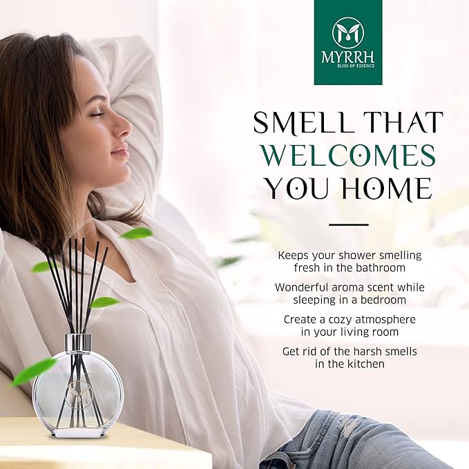Ocean Breeze Scented Reed Diffuser with 8 Rattan Diffuser Sticks, 150 ml, All Natural Air Freshener, Long-Lasting Diffusers at Home - MyrrhUSA
