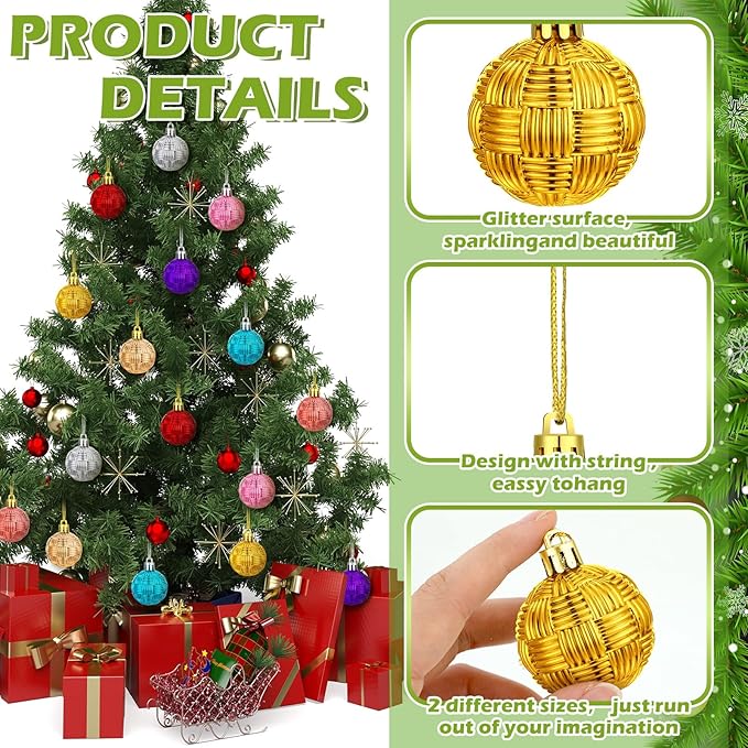 Boao 96 Pcs Christmas Mini Balls Ornaments Miniature Xmas Tree Ornaments Multicolour Shiny Small Hanging Decorations for Christmas Holiday Party Decor(1.57 Inch,Pastel Color Balls)
