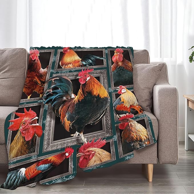 Tijuboni Rooster Chicken Throw Blanket Rooster Gifts for Girls Boys Women Men Kids Adults Soft Flannel Fleece Blanket for Couch Sofa Bed Home Decor 60"x80"