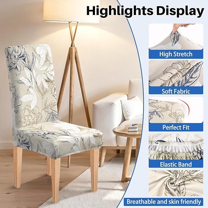 Dioxide High Stretch Chair Covers for Dining Chairs, Washable Dining Chair Covers Set of 6, Soft Kitchen Chairs Seat Covers, Parsons Chair Slipcovers Protectors for Home Hotel Restaurant Banquet