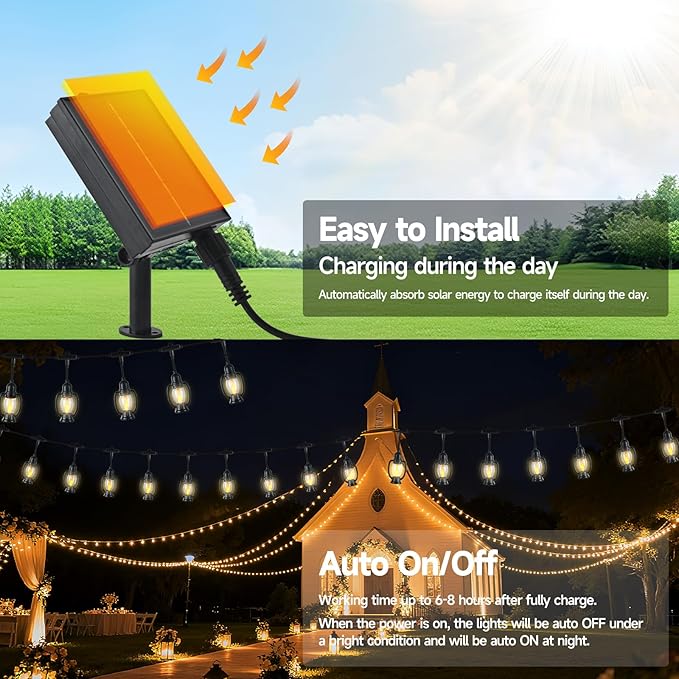 15FT Solar String Lights Waterproof for Outdoor, Patio Lights Solar Powered, LED Shatterproof Bulbs, Solar Light for Camping Backyard Garden(Mini Lantern-Warm White)