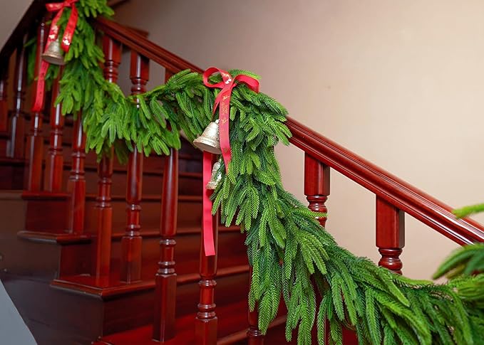 4 pcs 6 Ft Christmas Garland Real Touch Norfolk Pine Garland Christmas Decorations Faux Realistic Winter Pine Garlands for Mantle, Table, Stairs, Doorframe, Fireplace Indoor Outdoor Holiday Xmas Decor