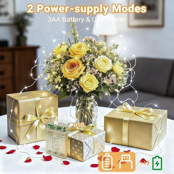 litogo 3 Pack Fairy Lights Battery Operated with Timer, 33FT 100LED Twinkle String Lights USB-C Powered 8 Modes Dimmable for Indoor Bedroom Centerpiece Wedding Classroom Dorm Christmas Decorations