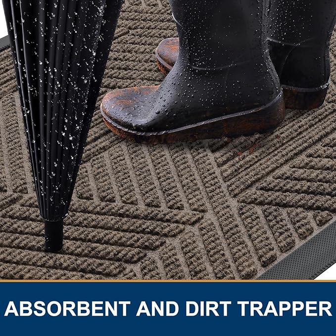 Smiry Front Door Mat Outside Entrance, Heavy Duty Sturdy Natural Rubber Doormat, Trap Dirt and Moisture, Easy Clean Low Profile Mats for Indoor Outdoor Entry, Irregular Triangle (29.5x17, Mixed Khaki)