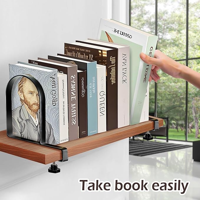 Metal Book Ends for Shelves - Heavy Duty Adjustable Bookends Clamped Metal Book Organizer Storage Holders, Non-Skid Bookends Stoppers