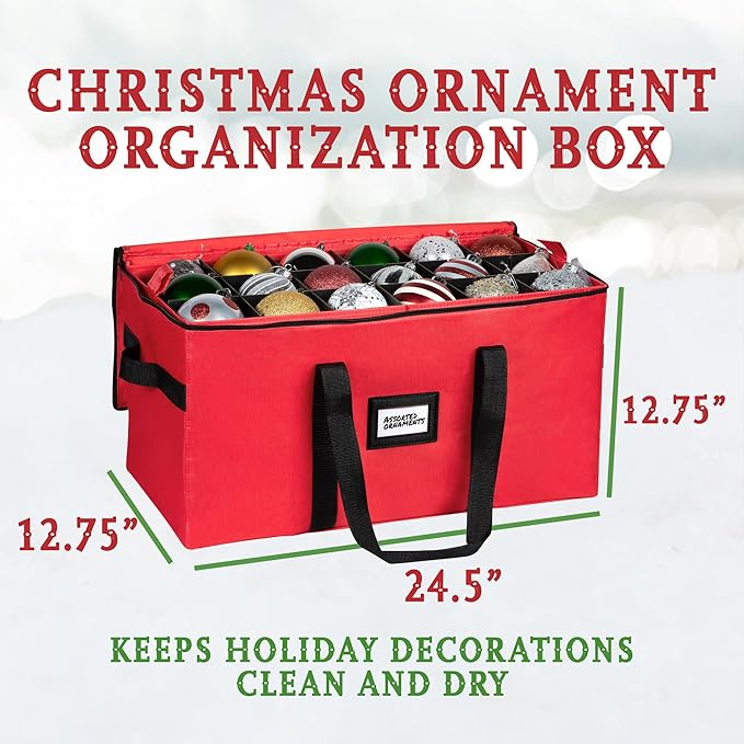 Christmas Ornament Storage Container,Box Stores Up to 54, Adjustable Dividers, Large Organizer Bin to Protect and Store Holiday Décor