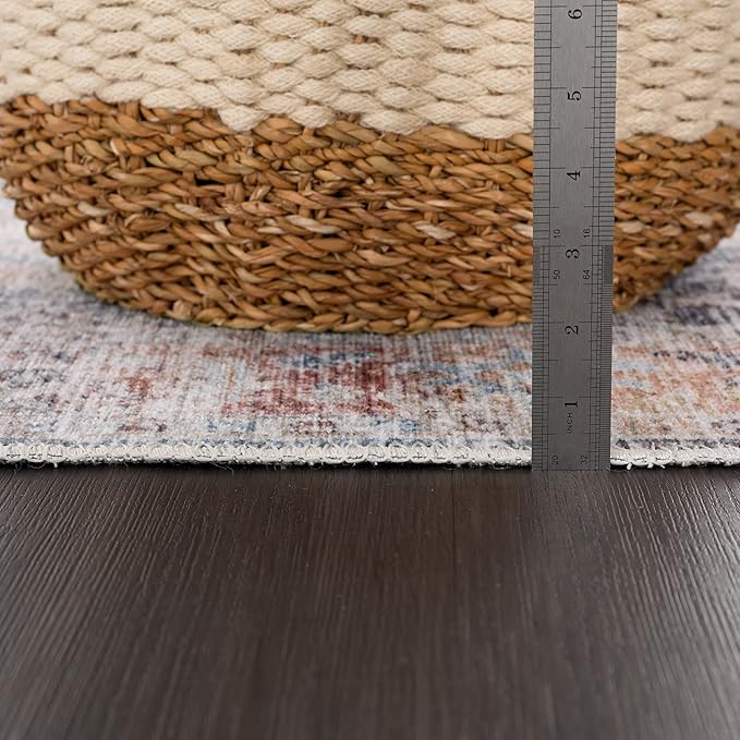 Bloom Rugs Caria Washable Non-Slip 12 ft Runner - Ocean Blue/Brick Traditional Runner for Entryway, Hallway, Bathroom, and Kitchen - Exact Size: 2'6" x 12'