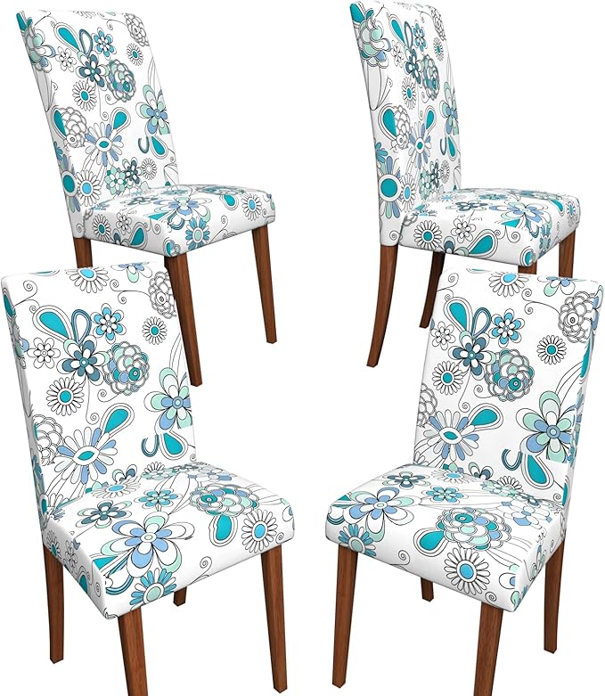 Stretch Dining Chair Covers Set of 4,Floral Print Chair Covers,Soft Removable Washable,Pet Friendly Furniture Protector,Universal Chair Slipcovers for Home, Kitchen,Ceremony Dining Room Seat