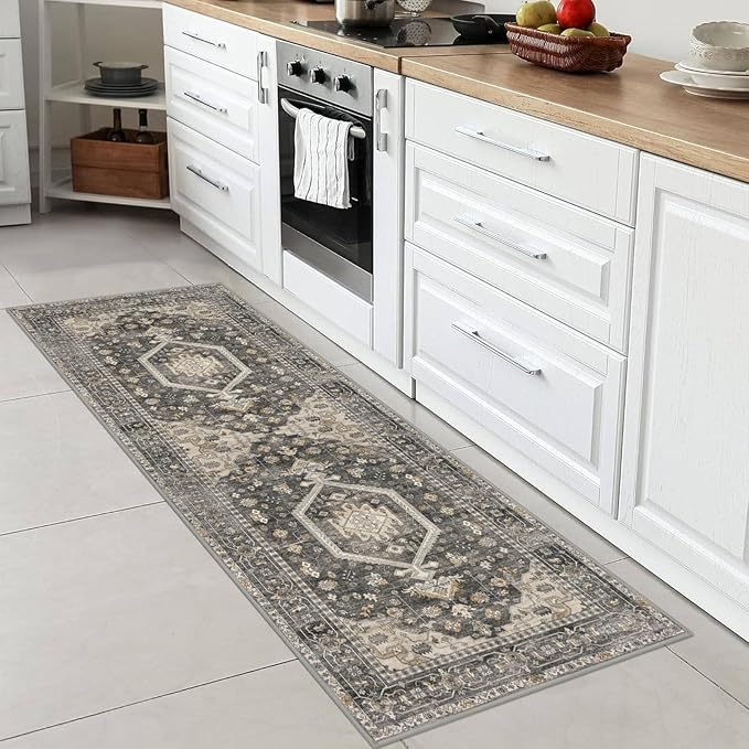 KUTA Runners for Hallways 2x6 Hazel, Vintage Floral Kitchen Rugs Non-Slip Washable Runner Ultra Soft Printed Retro Flower Carpet Entryway Rug for Bedroom Laundry Nursery Entryways