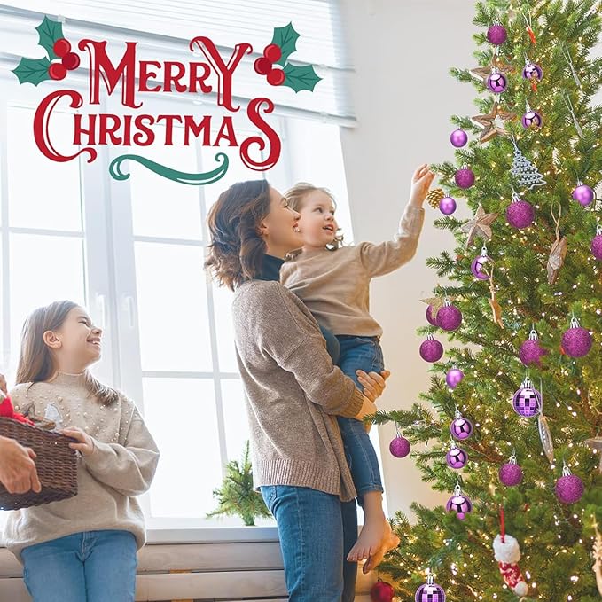 Aitsite 24ct Christmas Tree Ornaments Set 1.57 inches Mini Shatterproof Holiday Ornaments Balls for Christmas Decorations (Purple)