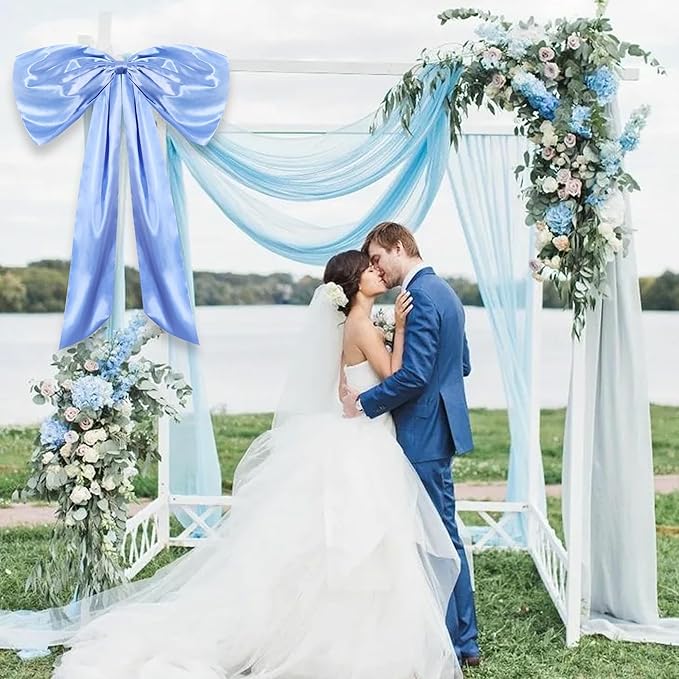 TONIFUL Large Baby Blue Bow Decor 26 x 42 Inch Giant Bow for Car Christmas Tree Coquette Room Wall Front Door Decor Photo Backdrop for Birthday Wedding Baby Shower Party Decorations