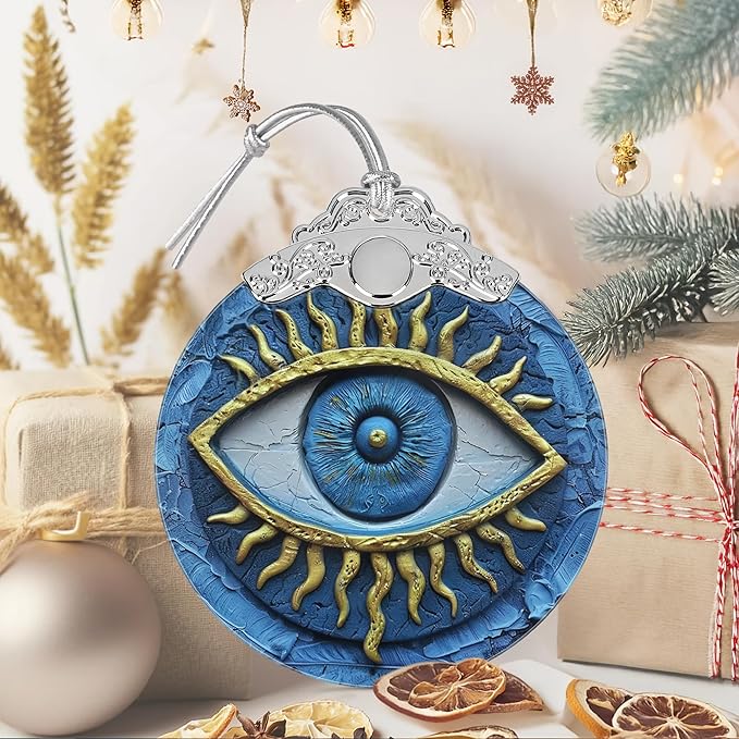 3" Stained Glass Christmas Decoration, Christmas Ornaments, Heirloom Keepsake, Gift Exchange, Gift Idea, Bauble Present - Evil Eye