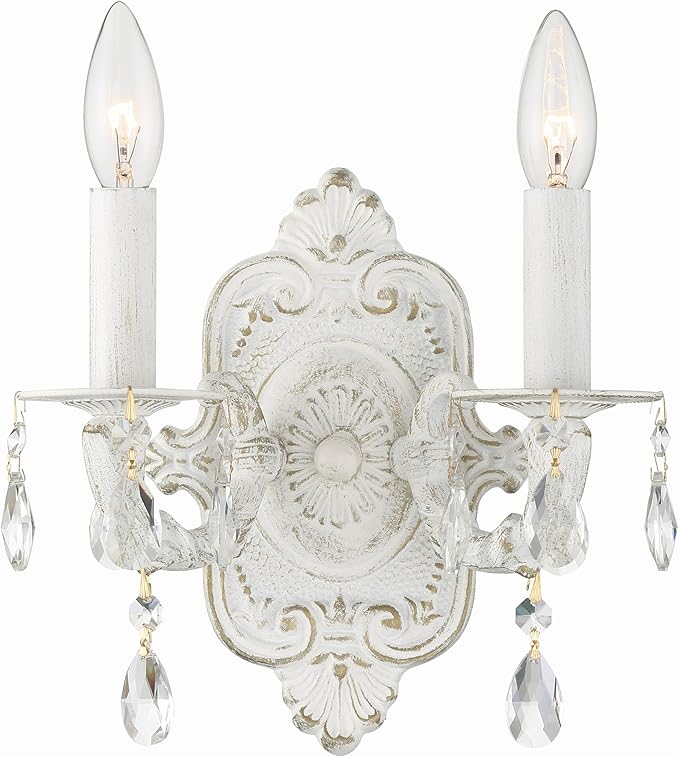 Paris Market 2 Light Spectra Crystal Antique White Sconce