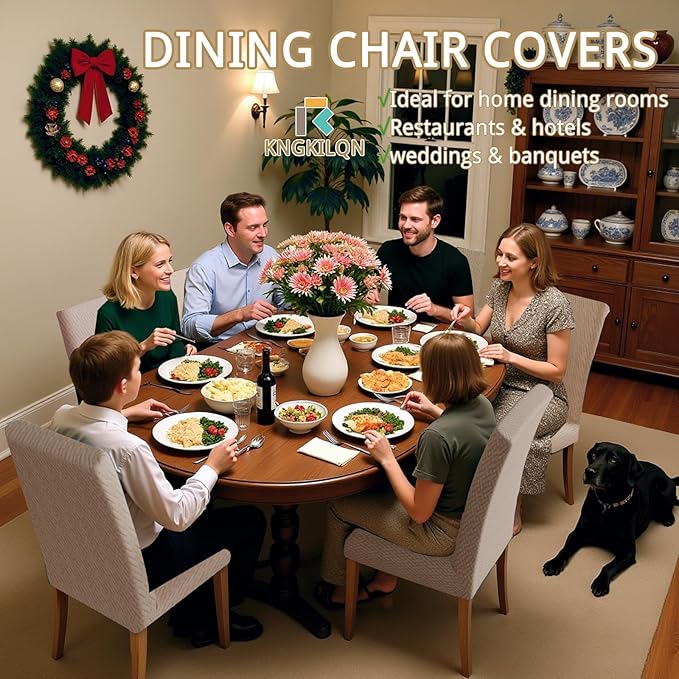 Chair Covers for Dining Room Set of 4, Washable Parson Chairs Slipcover Kitchen Seat Protector for Home, Party, Hotel, Banquet (Starlink Khaki)