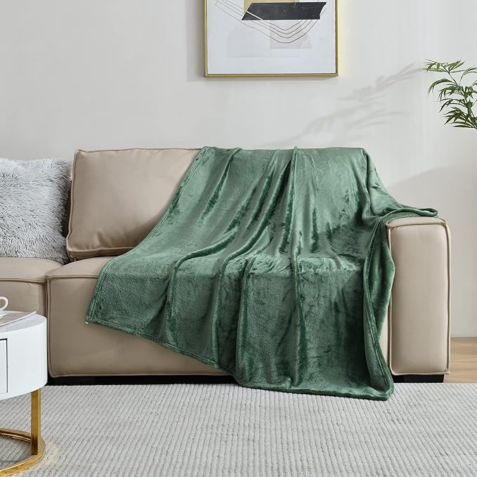 SOCHOW Flannel Fleece Blanket Twin Size, All Season Super Soft Cozy Blanket for Bed or Couch, Olive Green, 60" X 80"