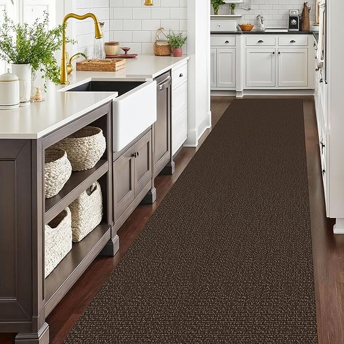 EARTHALL Extra Long Runner Rug 3x18 Ft Washable Runners for Hallways Cotton Non Slip Entryway Runner Braided Kitchen Runner Indoor Outdoor Carpet Runners for Hotels, Officel, Stair, Brown/Coffee
