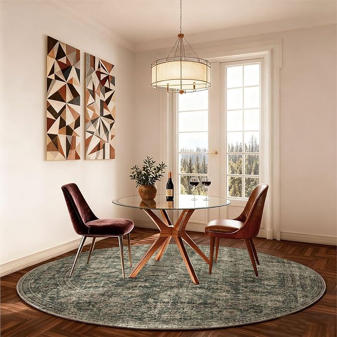 4x4 Round Bedroom Rug Washable: Living Room Rug Stain Resistant Non Slip Low Pile Small Carpet for Bedroom Kitchen Entryway Living Room Bedside Office Dorm Kids Room Entrance