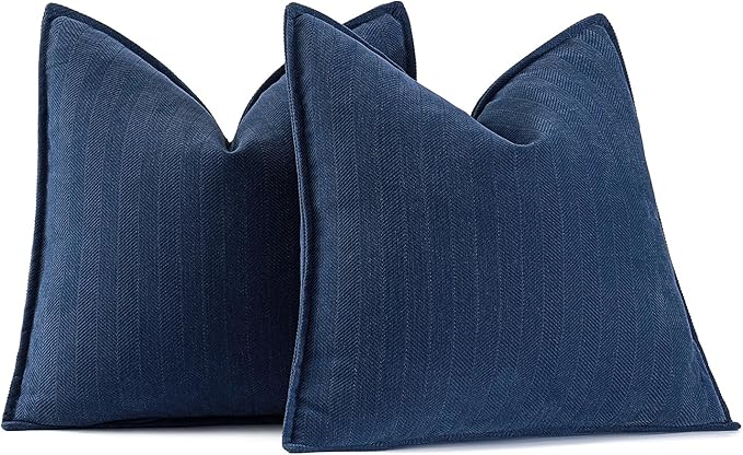 MIULEE Pack of 2 Navy Blue Decorative Pillow Covers 20x20 Inch Soft Chenille Luxurious Couch Throw Pillows Farmhouse Cushion Covers with Elegant Design for Sofa Bedroom Living Room Home Decor