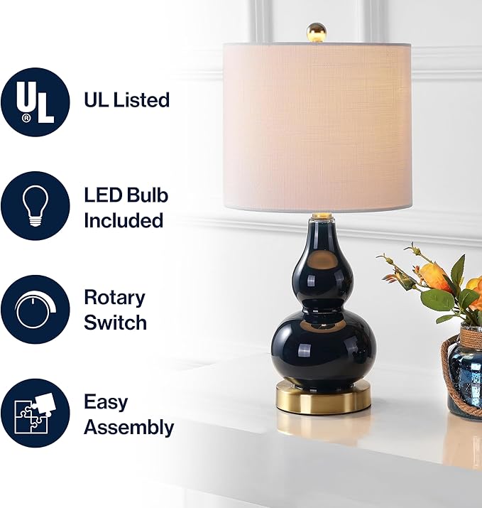 JONATHAN Y JYL1028F Anya 20.5" Mini Glass LED Table Lamp, Transitional, Glam, Midcentury, Modern, Elegant, Office, Living Room, Family Room, Dining Room, Bedroom, Hallway, Foyer, Navy