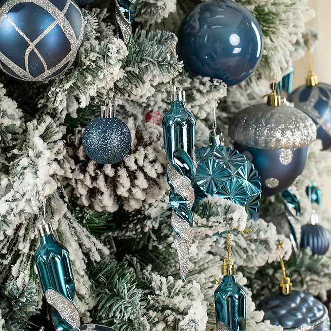 62pcs Navy Blue & Silver Christmas Balls Ornaments Set - 3.15" Big Christmas Balls - Shatterproof Plastic Decorative Baubles for Xmas Tree Decor Holiday, Wedding, Party Decoration (Navy)