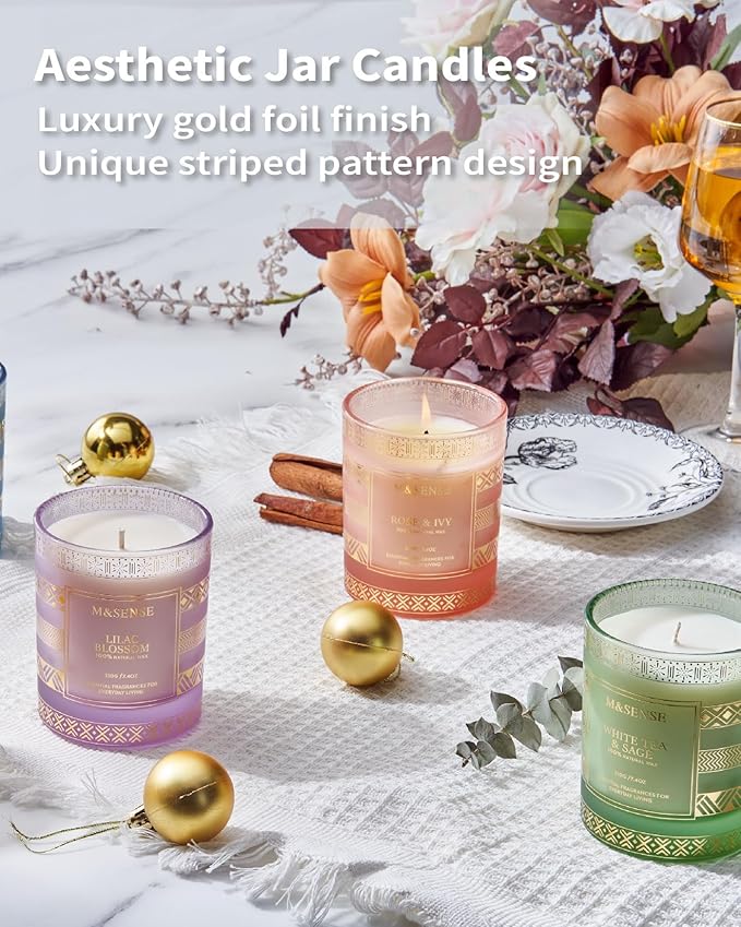 M&SENSE Rose Ivy Candle, Scented Candle Gifts for Women, 45 Hours Slow Burning Natural Soy 7.4oz, Stress Relief Luxury Aromatherapy Candles Home Decor, Christmas Thanksgiving Halloween Gifts for Her