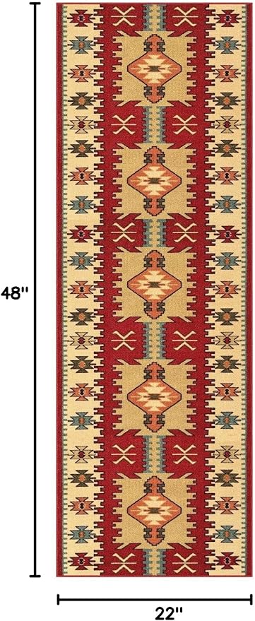 Custom Size Red Bohemian Kilim Rubber Backed Non-Slip Hallway Stair Runner Rug Carpet 22 inch Wide Choose Your Length 22in X 4ft