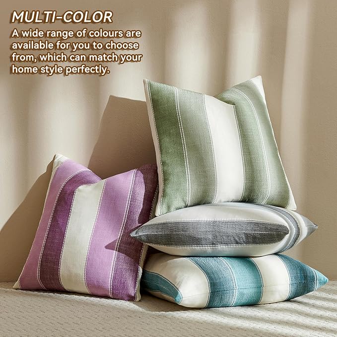 AmHoo Pack of 2 Farmhouse Stripe Check Throw Pillow Covers Set Case Cotton Linen Decorative Pillowcases Cushion Cover for Couch Bench Sofa 20x20 Inch Purple