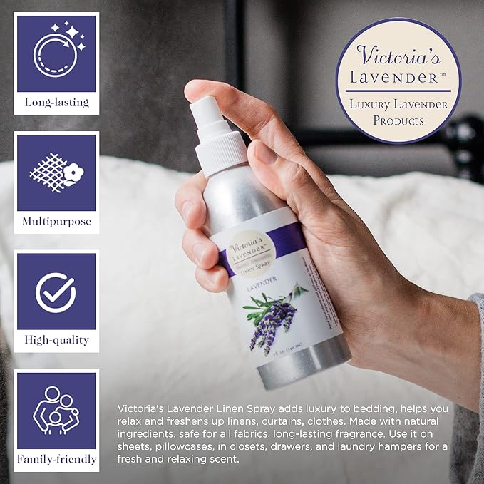 Victoria's Lavender Linen Spray for Bedding, Pillow Spray for Sleeping Better, Pure Lavender Essential Oil Handmade in Oregon, Made in USA (8 oz)