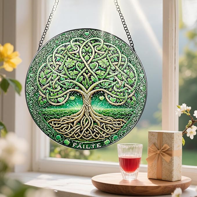 Stained Glass Window Hanging, Pauyadu Tree of Life Sun Catchers, Stained Glass Suncatcher, Tree of Life Decor Gifts for Women, Men, Wife, Lovers, Couple and Friend - 8 Inch