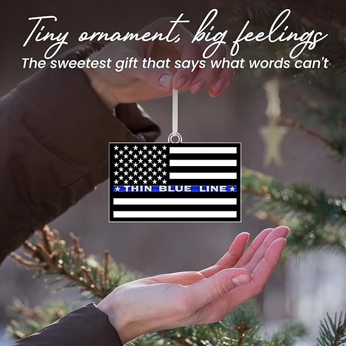 FLAGWIX Police Christmas Ornaments - Thin Blue Line Acrylic Christmas Ornaments 2025 for Tree Decorations - Police Gifts for Men Women, Inspirational Cop Gifts for Men Dad Grandpa