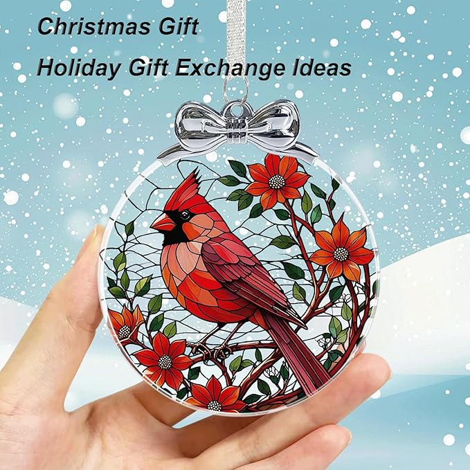 Cardinal Christmas Ornament Crystal Glass for Christmas Tree Décor - Red Cardinal Memorial Gifts - Sympathy Gifts for Loss of Loved One - Unique Hanging Ornament for Christmas Tree Decorations