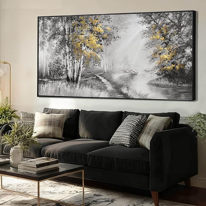 SOUGUAN Grey and Gold Canvas Wall Art Tree Wall Decor Modern Posters 32"x70" Large Decoration Living Room Pictures for Bedroom Office