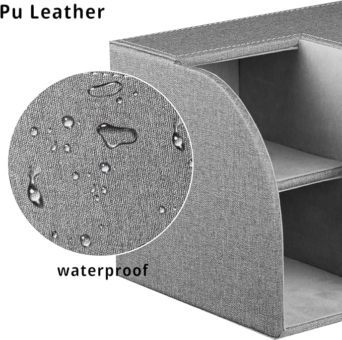 PU Leather Tissue Box Cover Square,Tissue Box Holder Organizer with Storage Tray and Remote Control Holder for Bathroom Countertop Night Stands Bedroom Office Desk,Napkin Caddy Decorative Black