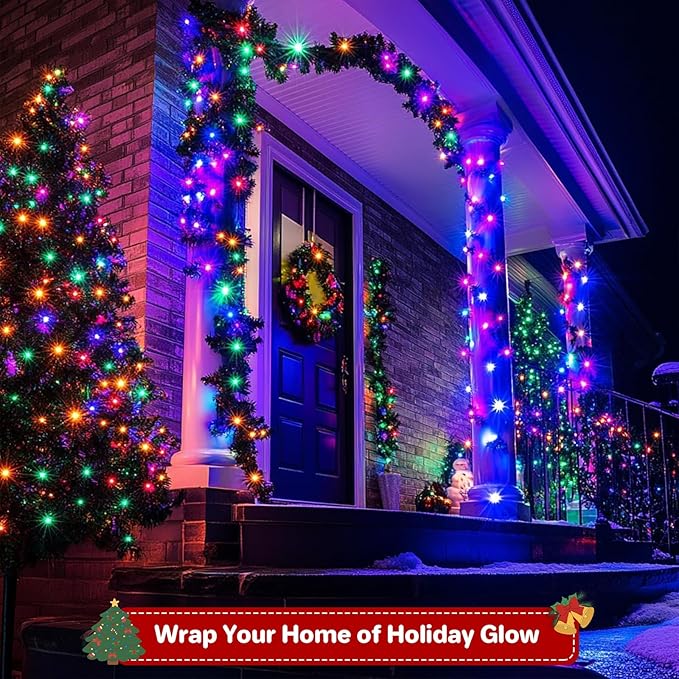 66ft 200 LED Christmas Lights - Outdoor & Indoor, Plug-in with Timer & Memory, 8 Modes Twinkle Xmas String Lights for Tree, Wreath & Party Decor, Multicolor
