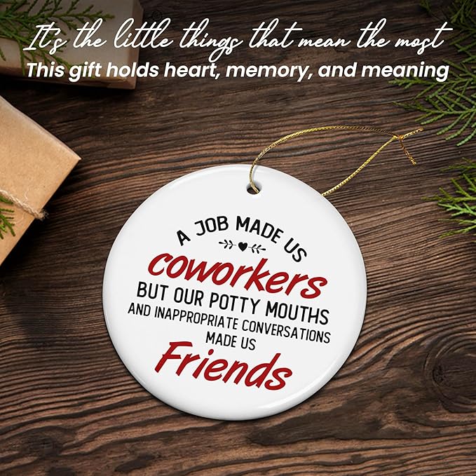 OASSIE Coworker Gifts for Friends Women - Ceramic Christmas Ornaments 2025 for Tree Decorations - Friend Gift for Coworker, Funny Office Gifts for Coworkers, Friends Ornament for Christmas Decorations