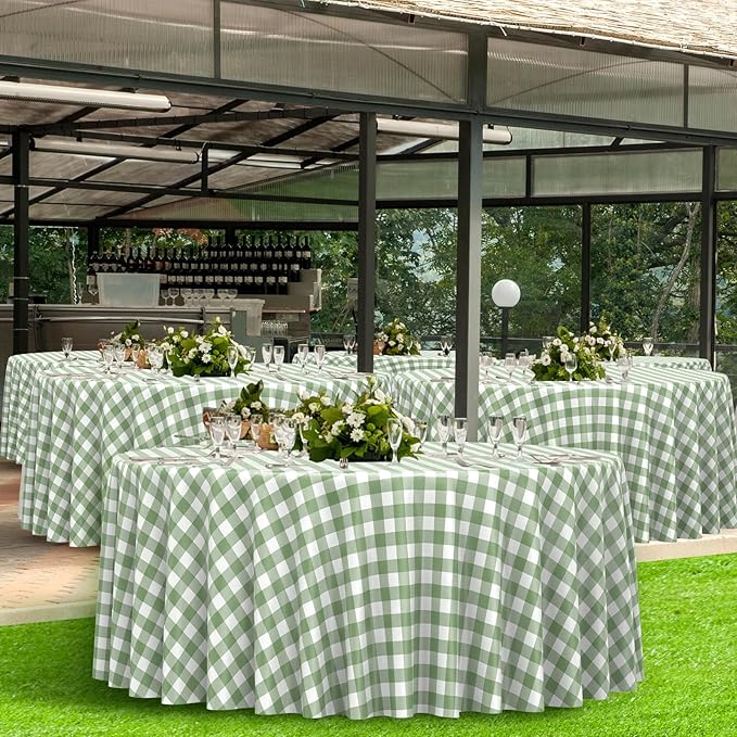3 Pcs Sage Green Gingham Tablecloth Decorations, Disposable Round Green Checkered Tablecloth Buffalo Plaid Table Cover for Baby Shower Bridal Wedding Birthday Party Supplies,84x84 Inch