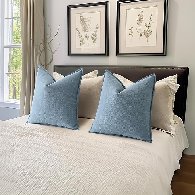 MIULEE Pack of 2 Light Blue Decorative Pillow Covers 18x18 Inch Soft Chenille Luxurious Couch Throw Pillows Farmhouse Cushion Covers with Elegant Design for Sofa Bedroom Living Room Home Decor