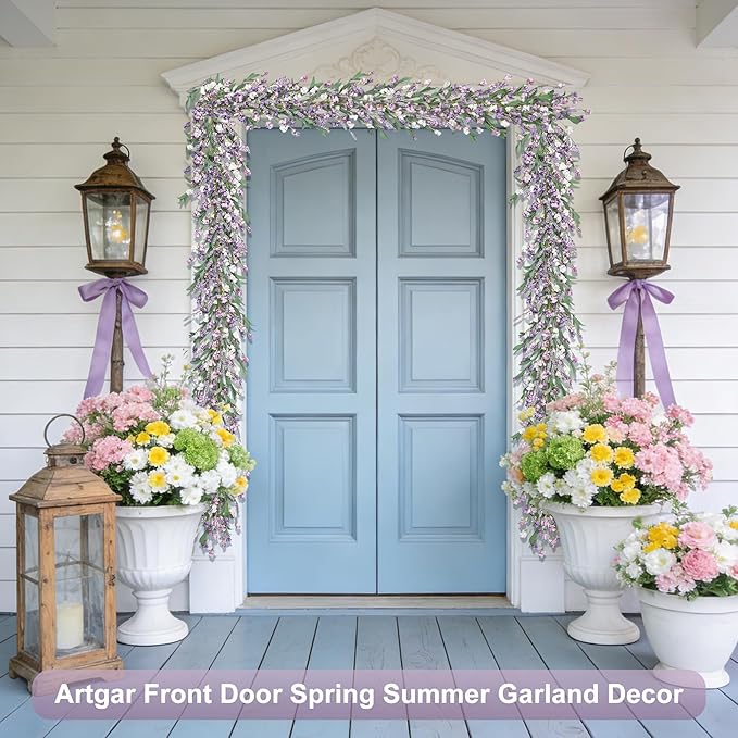 Artgar Flower Garland 6Ft Spring/Summer Garlands Floral Garland for Mantle All Year Round Paper Garlands Decor for Indoor Outdoor Home Wedding Arch Porch Stair Backdrop Year Round Decor (Purple)